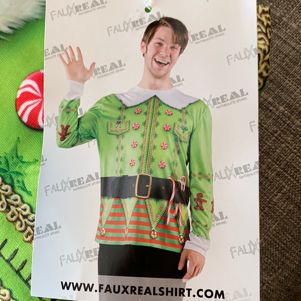 Faux Real Christmas Shirt - size L - Elf long sleeve shirt